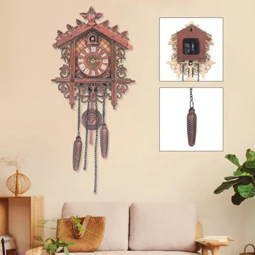 Vintage Wood Cuckoo Clock Birds Antique Clock Rare Black Forest Style
