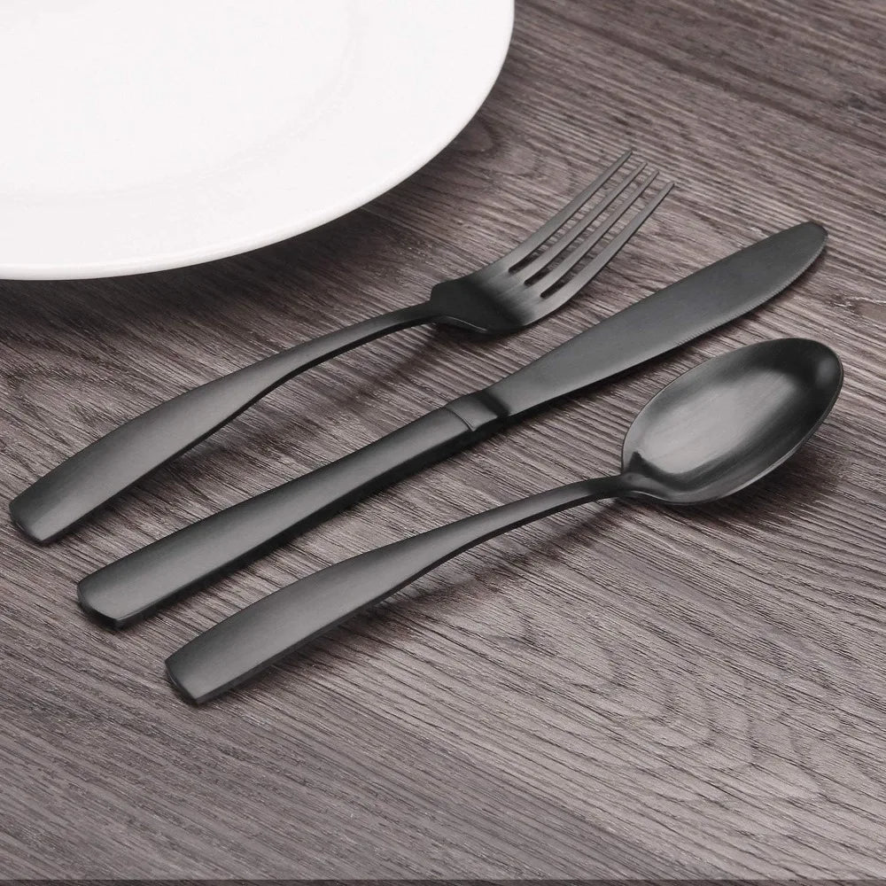 40-Piece Matte Black Stainless Steel Flatware Set, Service for 8, Kitchen Utensils and Tableware Cutlery
