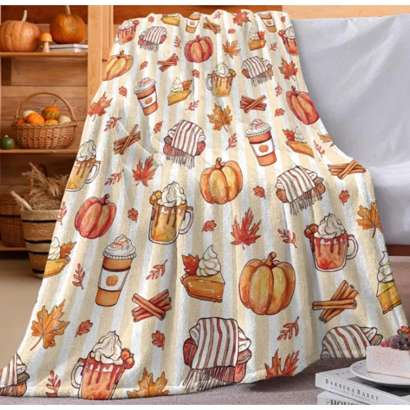 Autumn Pumpkin Dessert Coffee Scarf Flannel Throw Blanket, Autumn Thanksgiving Birthday Gift, Suitable for Bedding Sofa