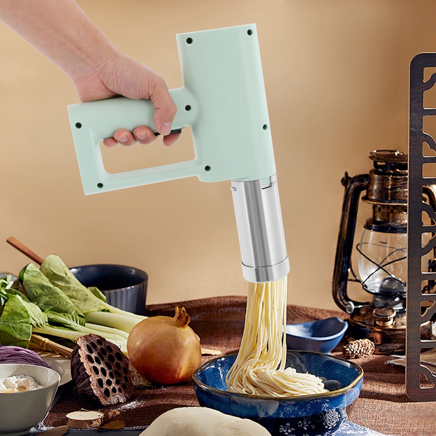 Electric Stainless Steel Pasta Maker,White/Green 5 Molds Kitchen Pasta Machine 22*20.5cm for Home Kitchens