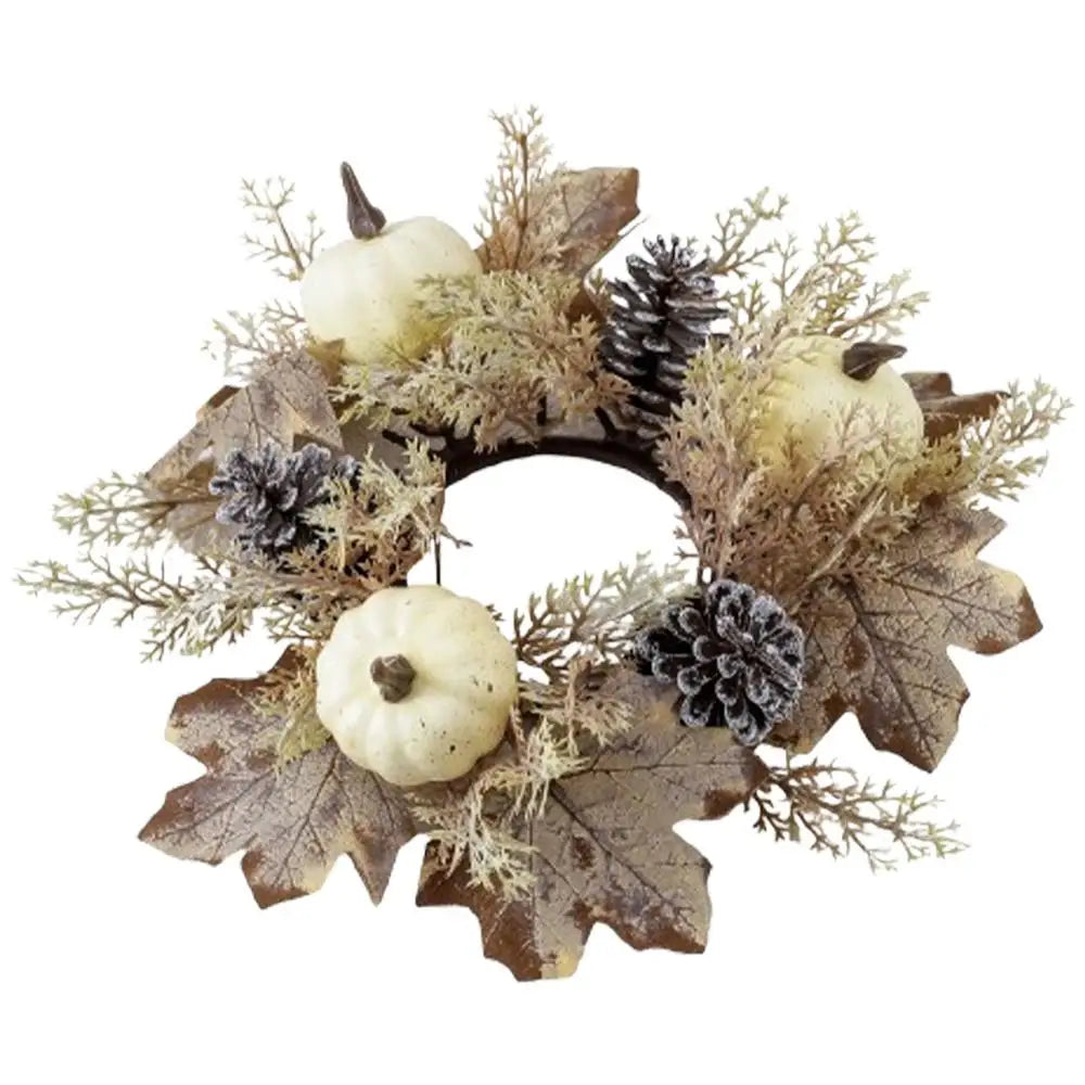 Fall Candle Ring 9.8Inch Maple Leaves Harvest Day Wreath Ring Holder Small Wreath Pillar Candle Holder Farmhouse Wreath Festival