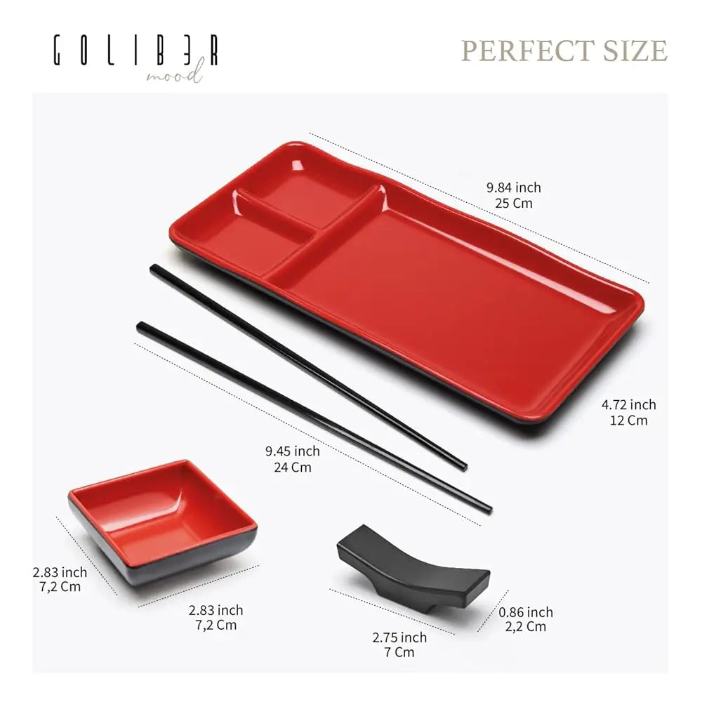 Sushi Serving Set, With 4 Japanese Sushi Serving Plate, 4 Soy Sauce Dish, 4 Pairs Of Chopsticks And 4 Chopsticks Stands-