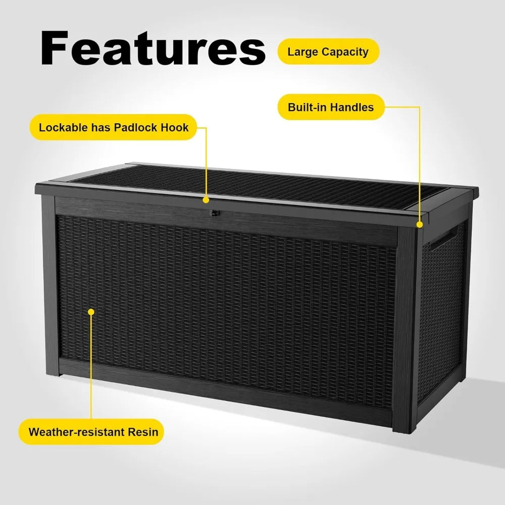 Best - 320 Gallon Deck Box Waterproof,UV Resistant Resin Outdoor Storage Box w/Hydraulic Rod,Lockable Design&Enhanced Durability