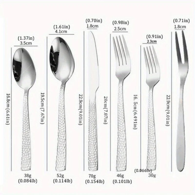 1Set 2Sets 3Sets Stainless Steel Silverware Set Creative Hammered Pattern Tableware Square Handle Flatware Kitchen Cutlery