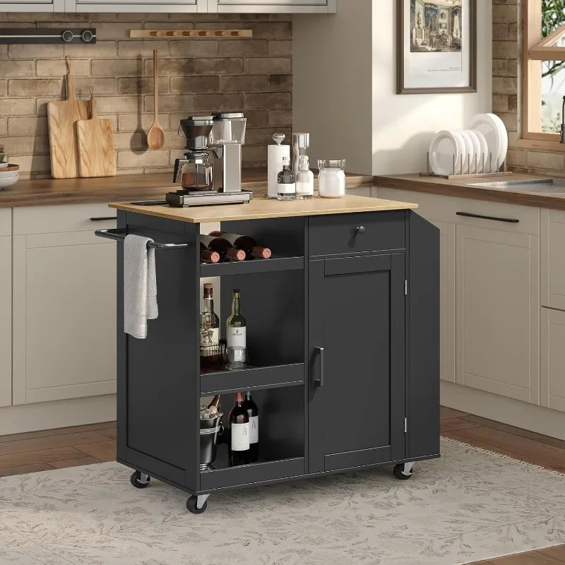 Kitchen Island with Power Outlet, Kitchen Island Cart with Drawer, Island Table for Kitchen, Spice Rack, Towel Rack, Wine Rack,