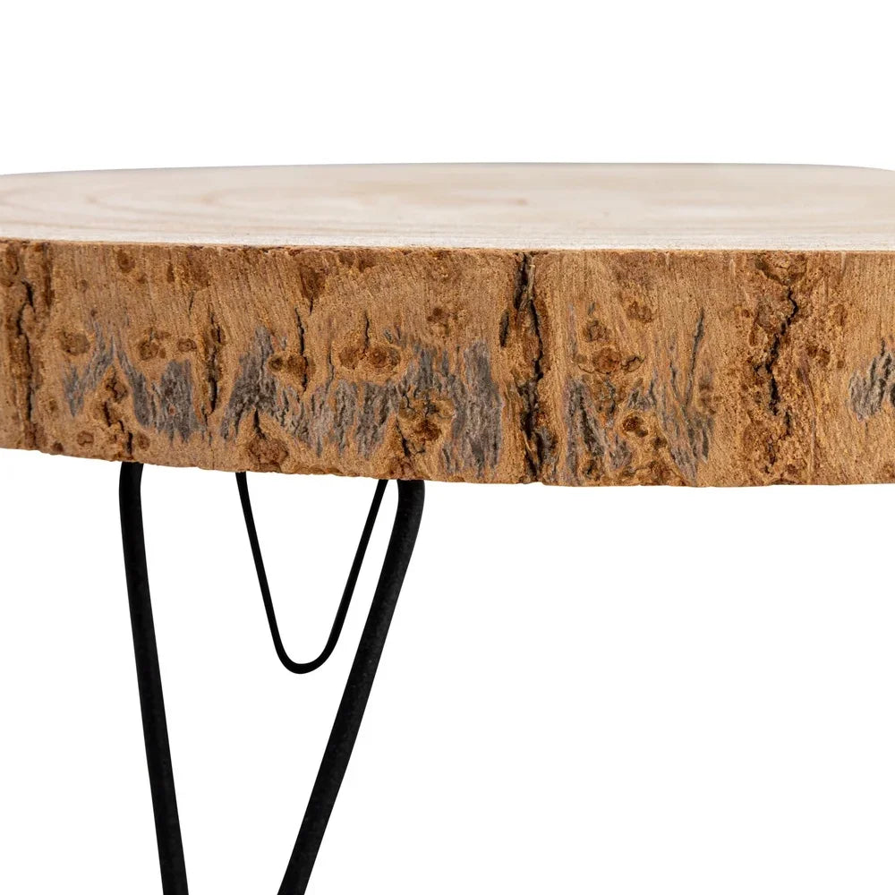 Decorative Paulownia Wood Pedestal Stand Natural Rustic Accent with Metal Hairpin Legs Home Decor Plants Candles Display