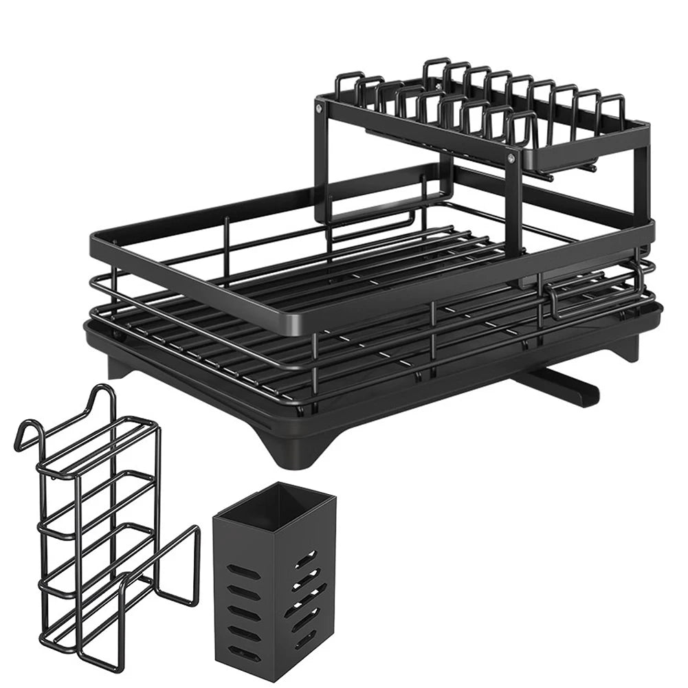 Dish Drainer with Drainboard Sink Organizer Dish Racks Carbon Steel Dish Rack for Kitchen Storage Counter Organizer