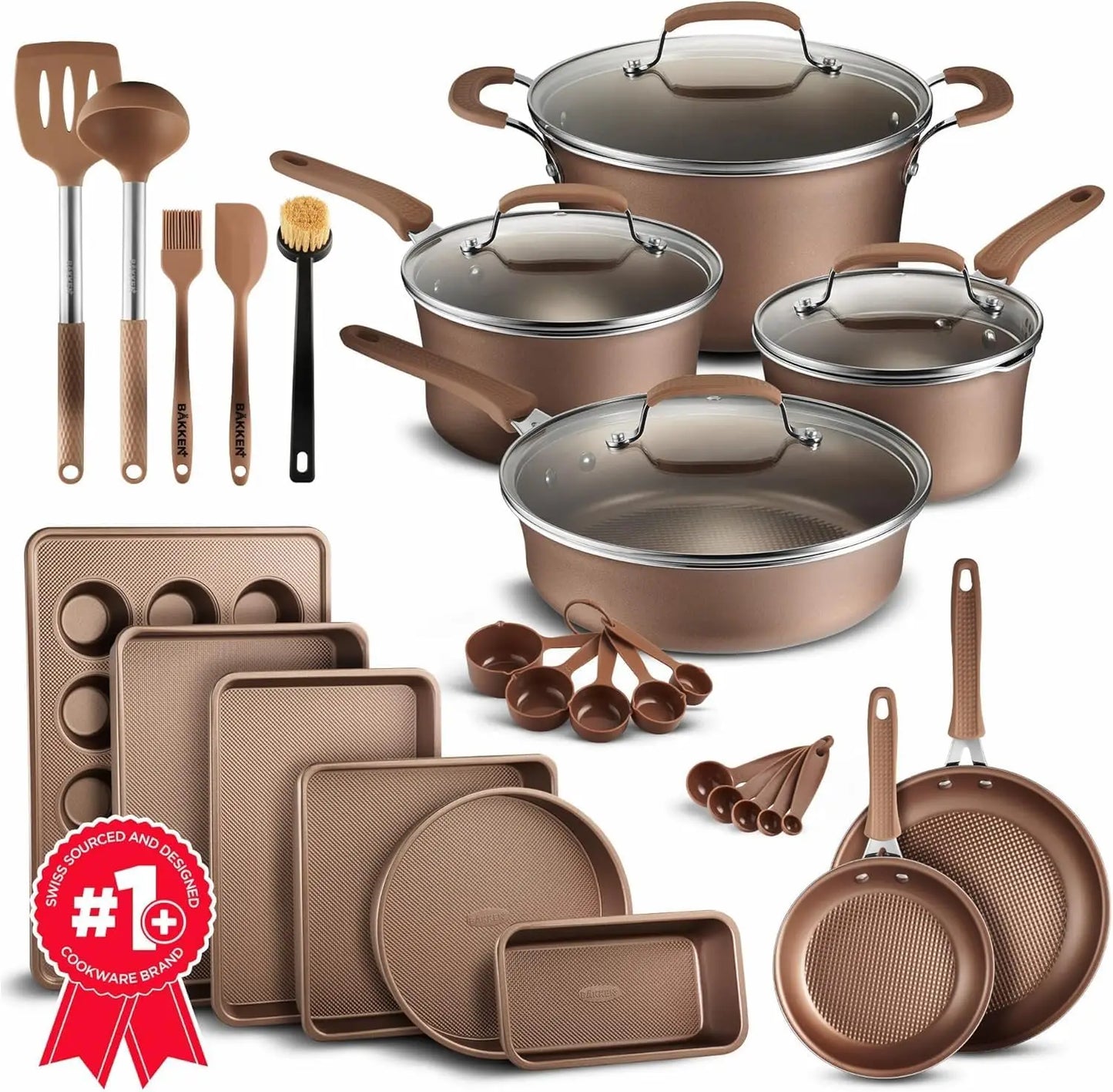 Pots and Pans Set, 23-Piece Non Stick Cookware & Bakeware Sets with Plaid Pattern, Stackable Design, Dishwasher Safe, Stain-resi
