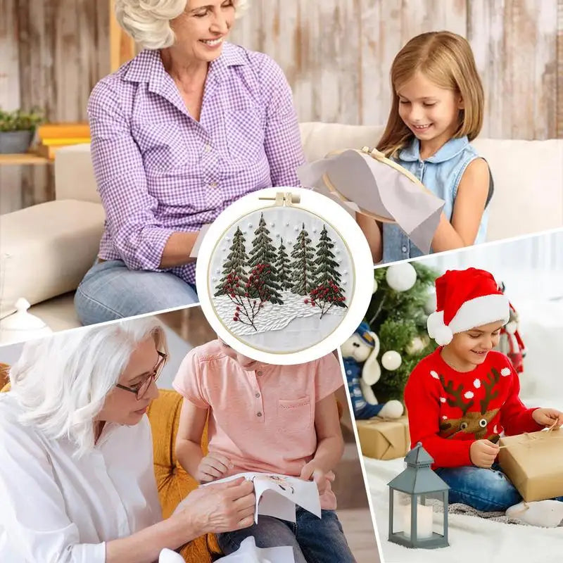 Christmas Embroidery Kit Cotton Linen Embroidery Kits Long-Lasting Design Christmas Embroidery Hand Embroidery Stamped Kits For