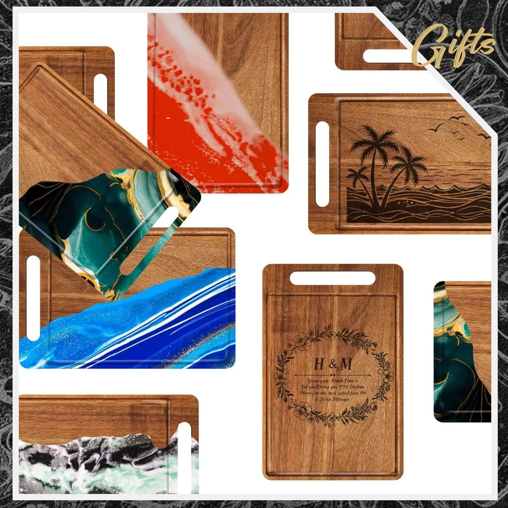 10-Pack Acacia Wood Cutting Boards, 12x7.8 Inches, Kitchen Serving Chopping Boards for Pizza, Bread