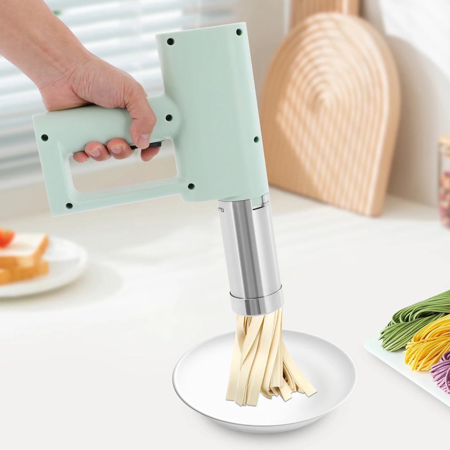 Electric Stainless Steel Pasta Maker,White/Green 5 Molds Kitchen Pasta Machine 22*20.5cm for Home Kitchens