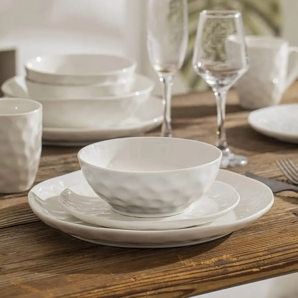 Plates And Bowls Sets, Dinnerware Set 12 Piece Service Porcelain Dinnerware For 4, For Dessert Salad And Pasta, White Dishes