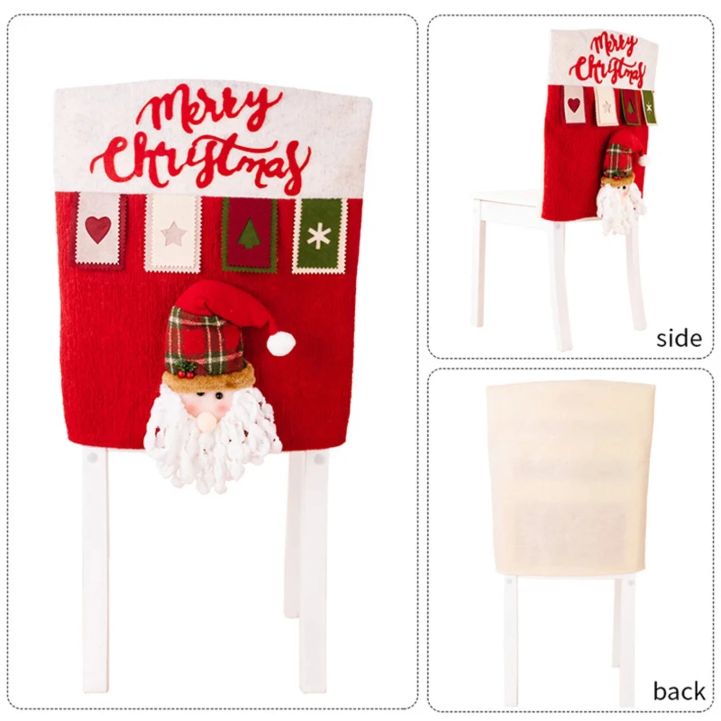 Linen Three-Dimensional Santa Claus Christmas Seat Cover Table Red Hat Chair Back Covers Xmas Decorations Year