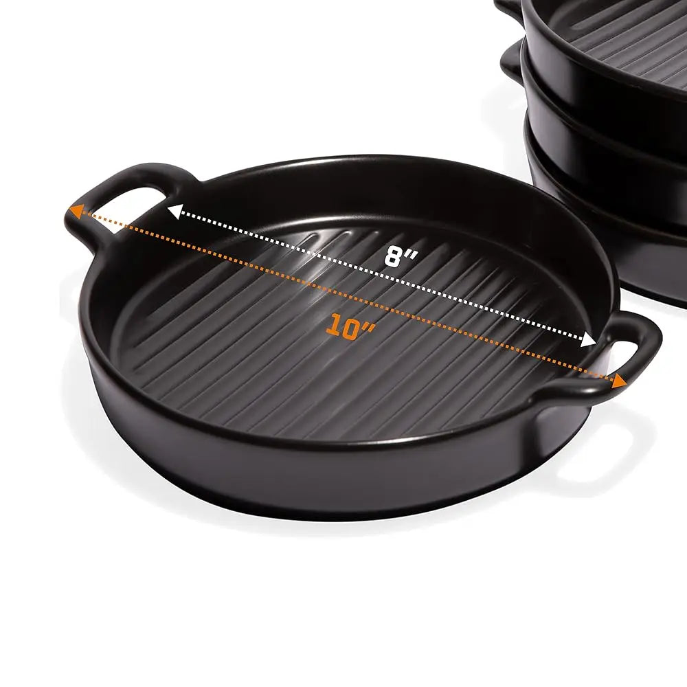 10"" X 6"" Bla Porcelain Set Of 4 Serving Platters. Amazing Lasagna Pan With Handle, Matte Glaze Baking Dish Dinner Plates,