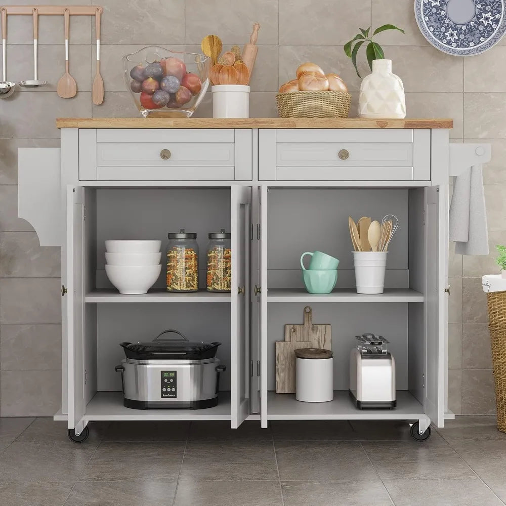 Rolling Kitchen Island with Drop Leaf – Movable Kitchen Carts on Wheels Island with Storage Cabinet, Island Table for Kitchen wi