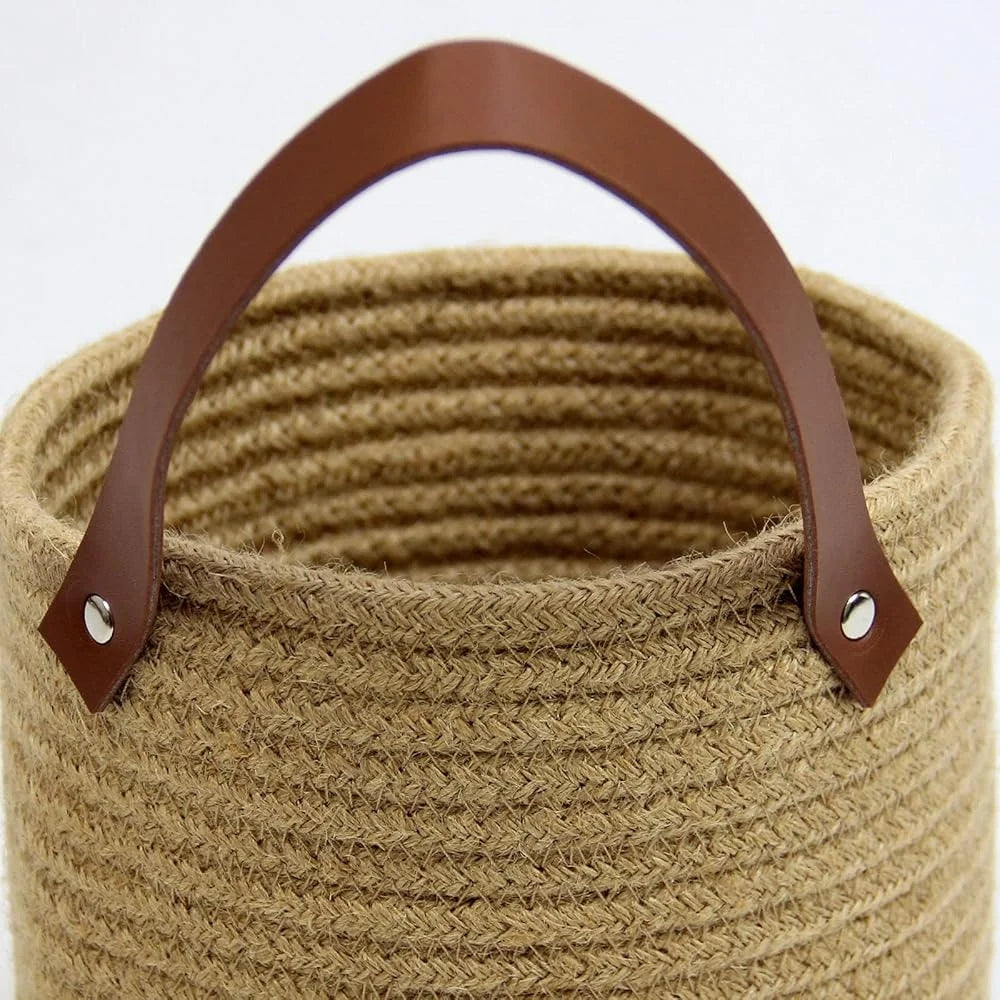 Jute Hanging Basket Set of 2 Small Woven Wall Decor with Handle Plants Storage Key Sunglasses Wallet 7x7x7.9 Inch