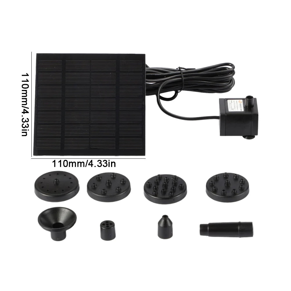 1.2W Solar Water Fountain Pump with 6 Nozzles Solar Fountain Pond Pump Kit Solar Panel Water Pump for BirdBath Garden Small Pond