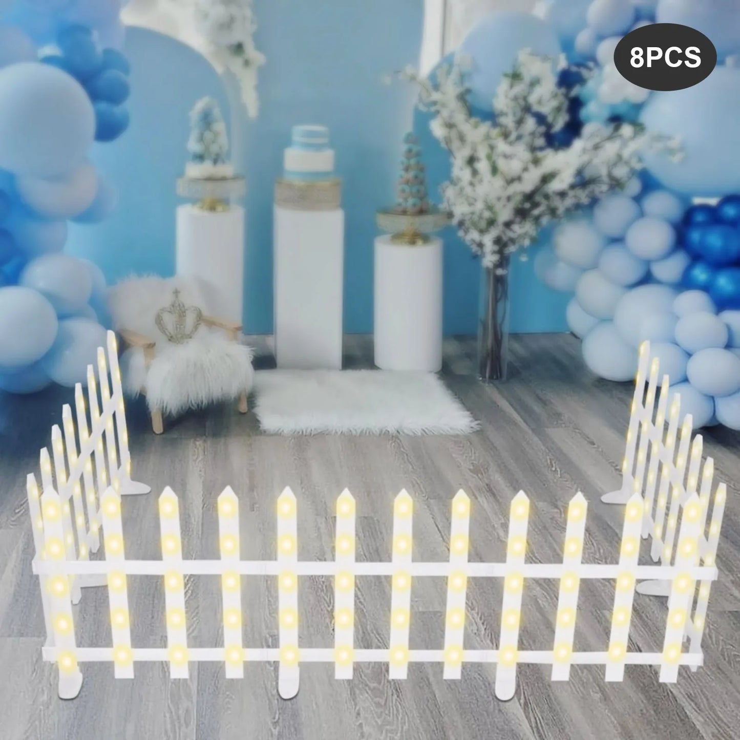 8 PCS Christmas PP Decorations Light,White Christmas Fence Warm Lights Placement Each Panel 38cm for Decoration Christmas Tree