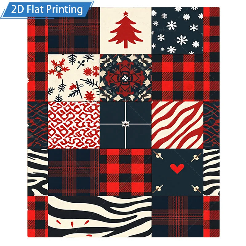 1pc Flannel Blanket Christmas Plaid Blanket, Festive Patchwork Design for Cozy Home Decor