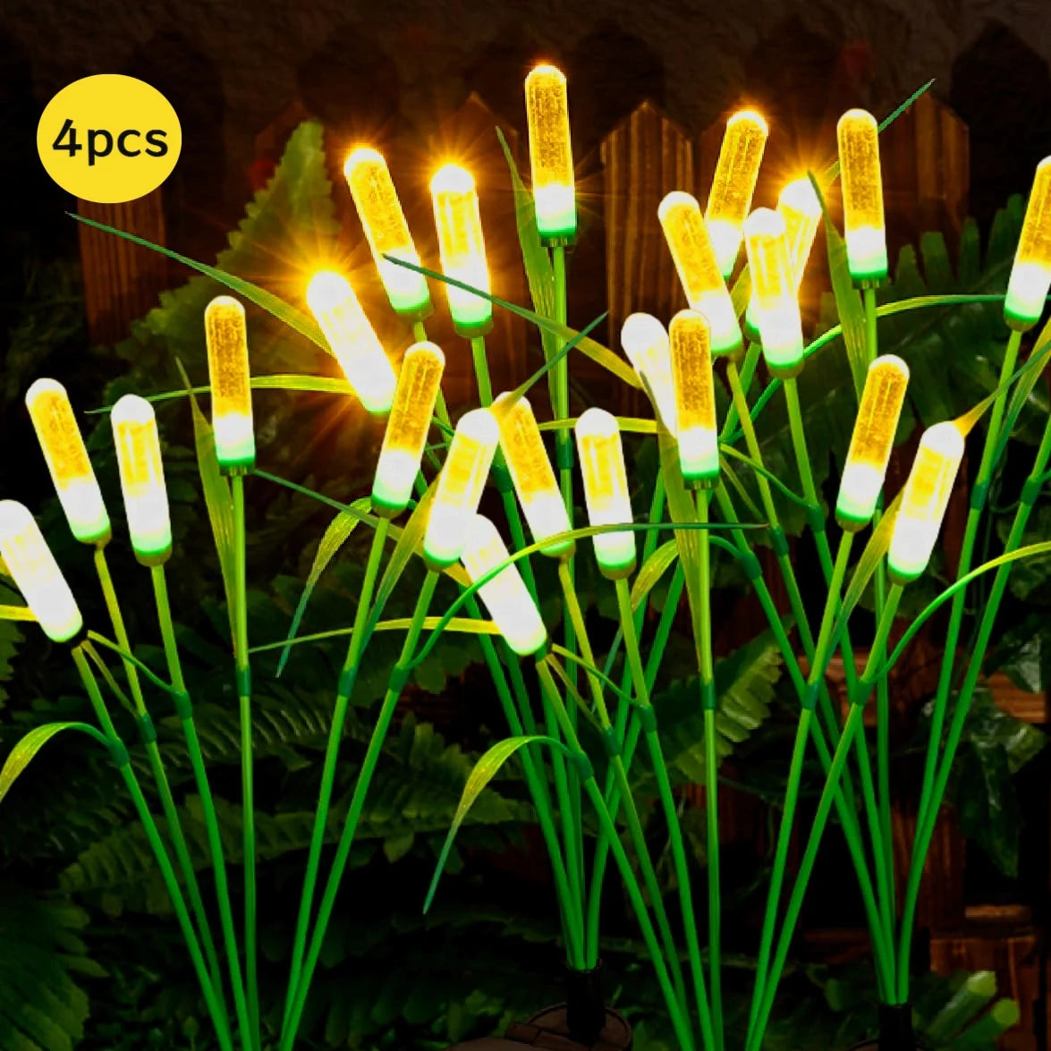 4/8 Set Solar Cattail LED Lights - Outdoor IP44 Waterproof, Auto-On Dusk, Swaying Firefly Glow, Garden Porch Holiday Decor