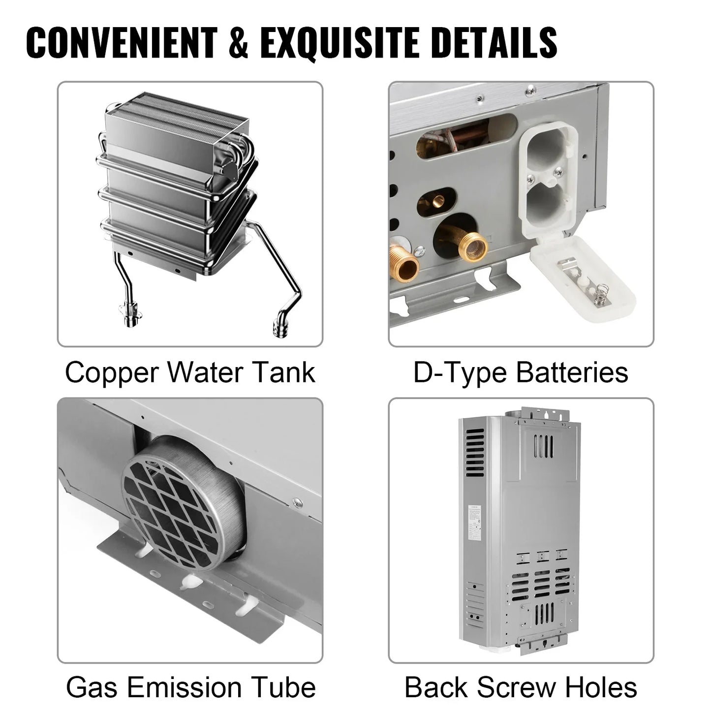 VEVOR Gas Water Heater LPG Hot Water Heater Stainless Steel Tankless Propane Gas LPG Boiler Home Appliance 6L-18L
