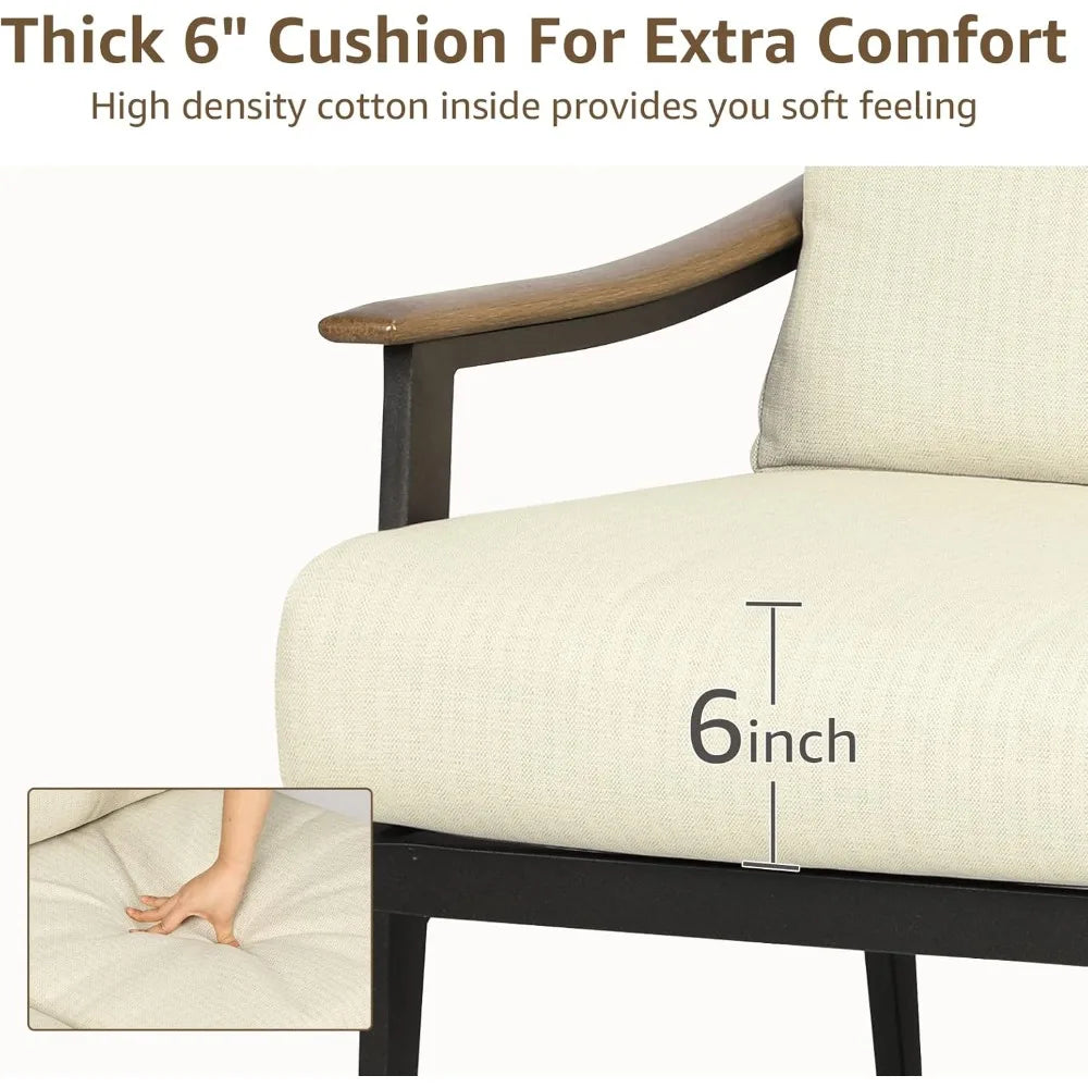 Patio Sofa Outdoor Furniture Metal Chair with Wicker Backrest & 6 Inches Cushion for Indoor, Front Porch, Deck,Balcony, Backyard