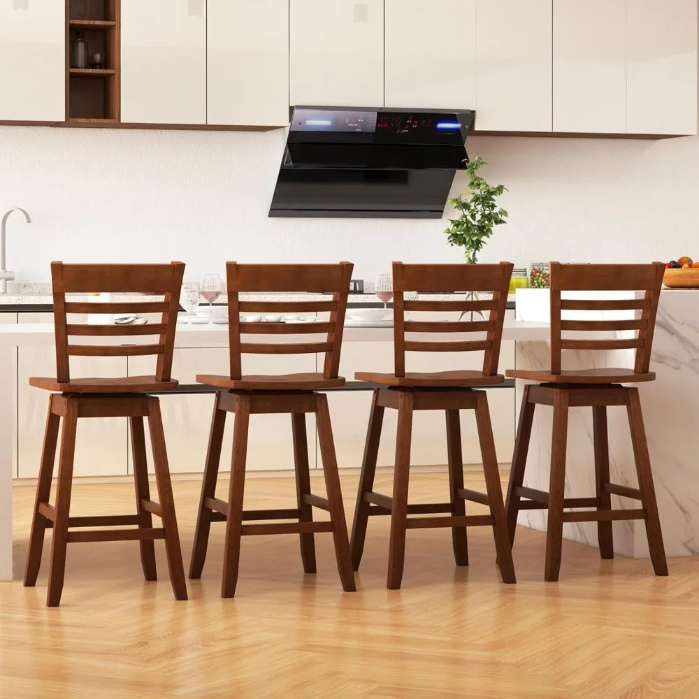 Set of 4 Swivel Bar Stools, 24.5 Inch Counter Height Chairs with Hollow Backrests and Contoured Seats, Including Footrests for K