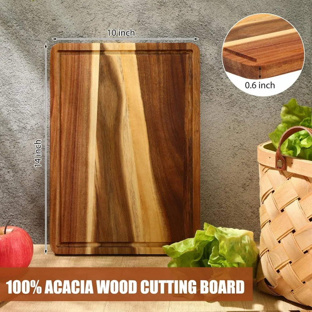 Roshtia 6 Pieces Acacia Wood Cutting Board 14 x 10 Kitchen Wooden Chopping Board Reversible Charcuterie Serving Tray Butcher Blo