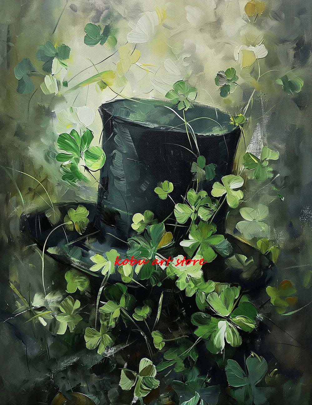 Four Leaf Clover Green Wildflower Field Shamrock Poster Print Canvas Painting St Patricks Day Wall Art Picture Home Room Decor