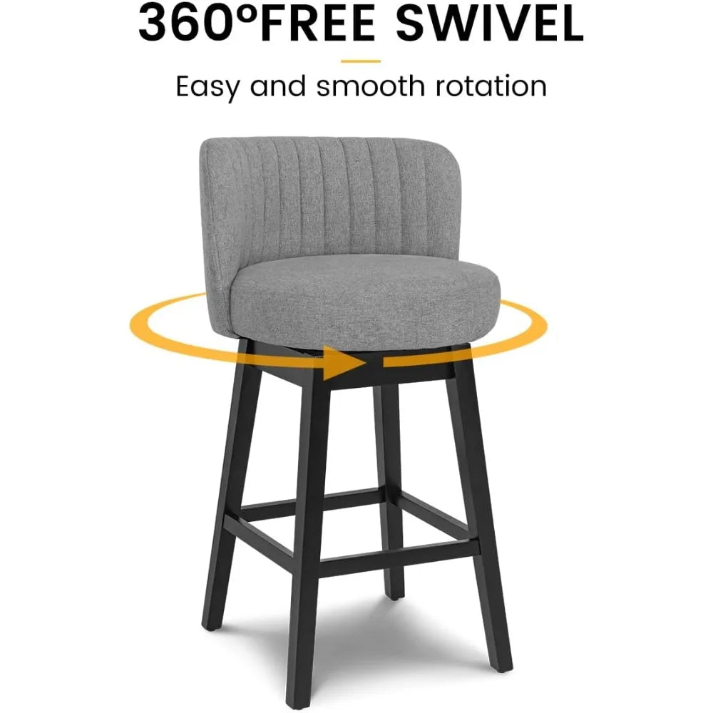 Swivel Bar Stools Set of 2, 30" Seat Height Mid Century Modern Bastools with Back, Bar Height Chairs with Linen Upholstered Sea