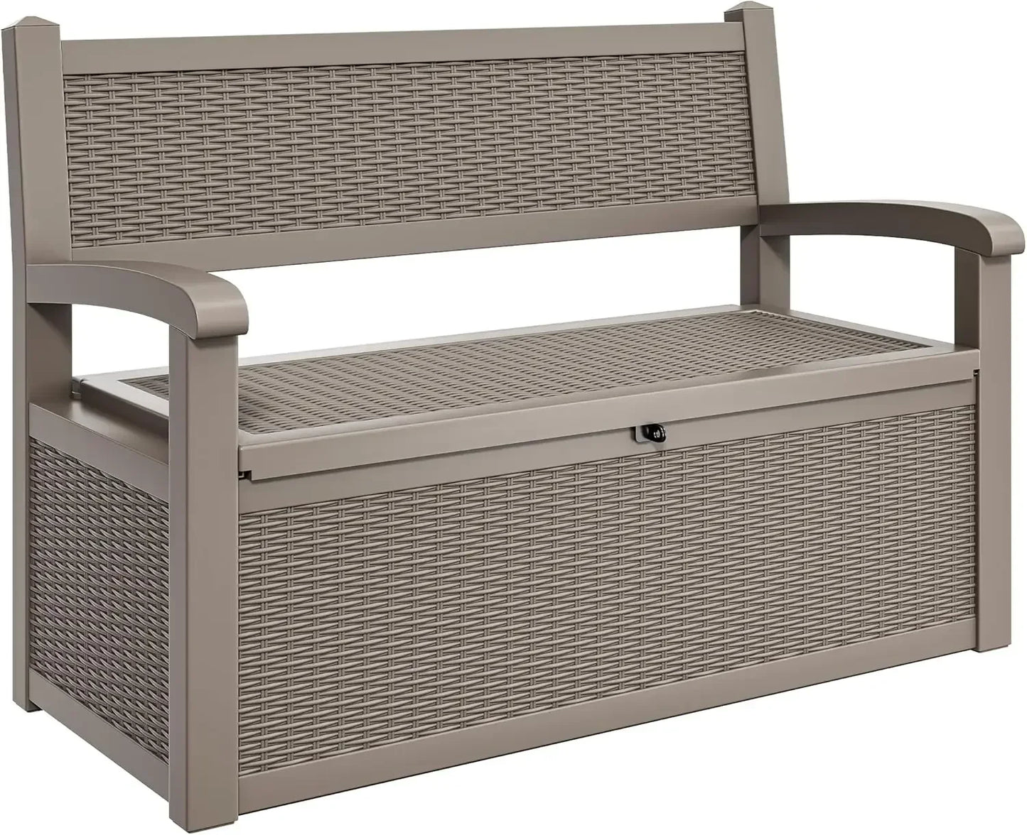(XMSJ)70 Gallon Storage Bench Deck Box, Lockable Patio Bench, Waterproof Outdoor Pool for Cushions, Garden To