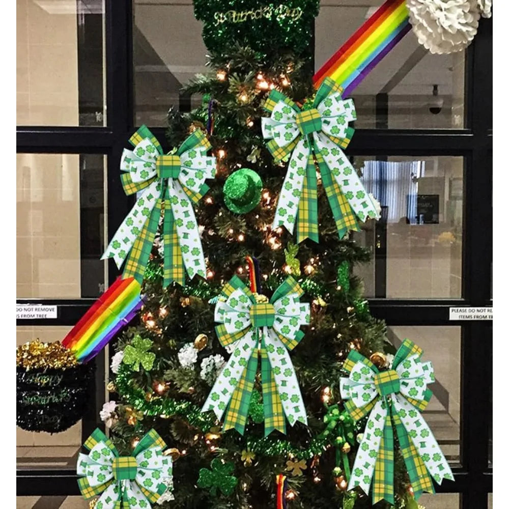 2 Pack St. Patricks Day Shamrock Bows for Door Frame Fireplace Tree Decorations - YEFIUO Clover Bows & Ribbons Decorative 8.66"*