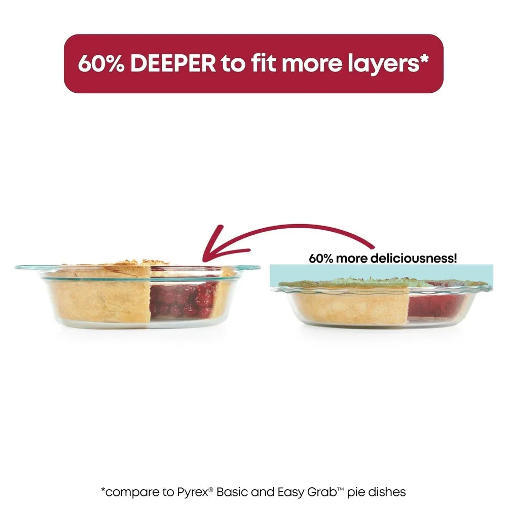 Deep Round Glass Baking Dish 9.5 Inch Oven Safe Tempered Glass Multiuse Bakeware with Wide Handles Freezer Microwave Dishwasher