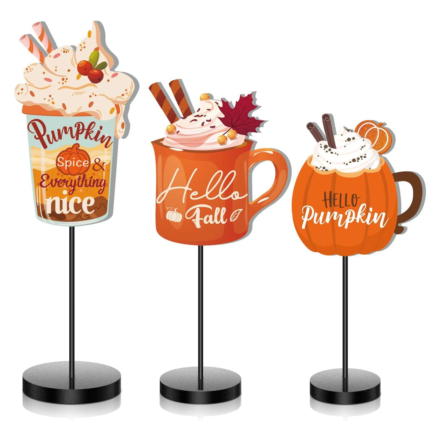 Thanksgiving Harvest Wooden Table Decor Set with Pumpkin Mugs Sign and Centerpieces for Fall Coffee Bar and Indoor Ornament