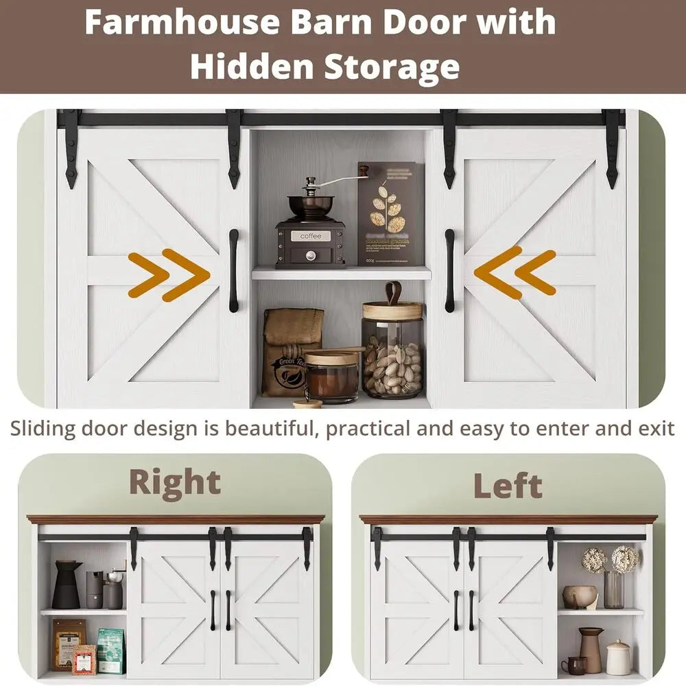 IRONCK 72" Kitchen Pantry Storage Cabinet, Farmhouse Kitchen Hutch with Microwave Stand & Charging Station, Trash Can Cabinet