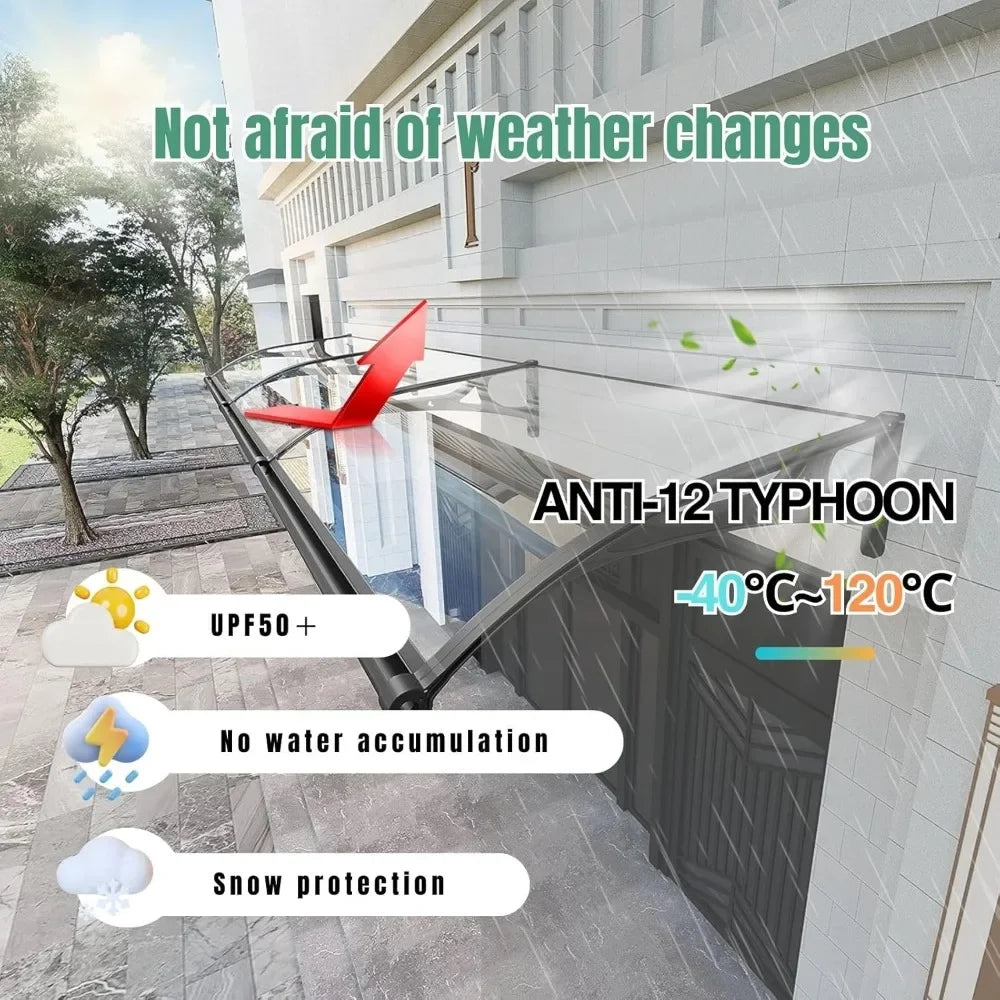 Awning for Door Entrance, Awnings for Doors, Polycarbonate Cover Outdoor Front Door Patio UV/Rain/Snow Protection