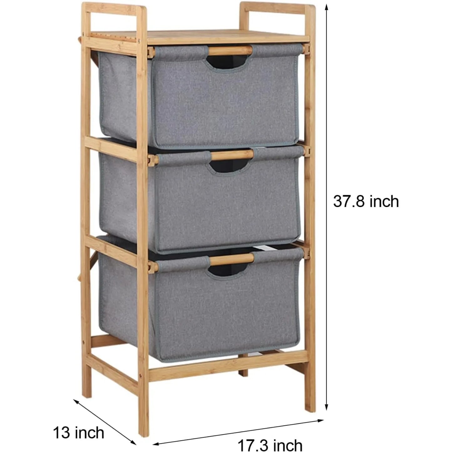 3 Tier Bamboo Laundry Hamper with Shelf, Pull-Out Sorter Basket Freestanding Storage Laundry Shelf for Bathroom Room Bedroom