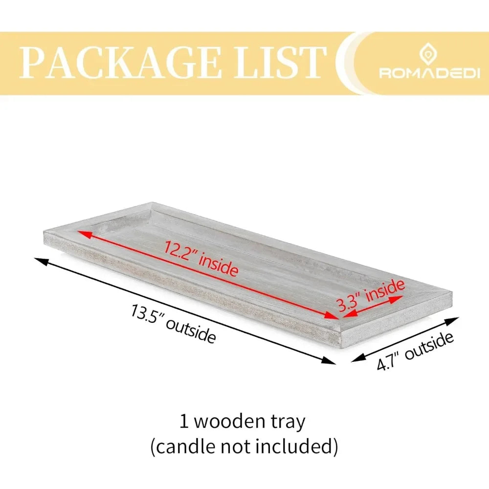 wooden decorative tray candle holder - 13.5 inch wood long narrow tray home decor small rustic farmhouse centerpieces trays for