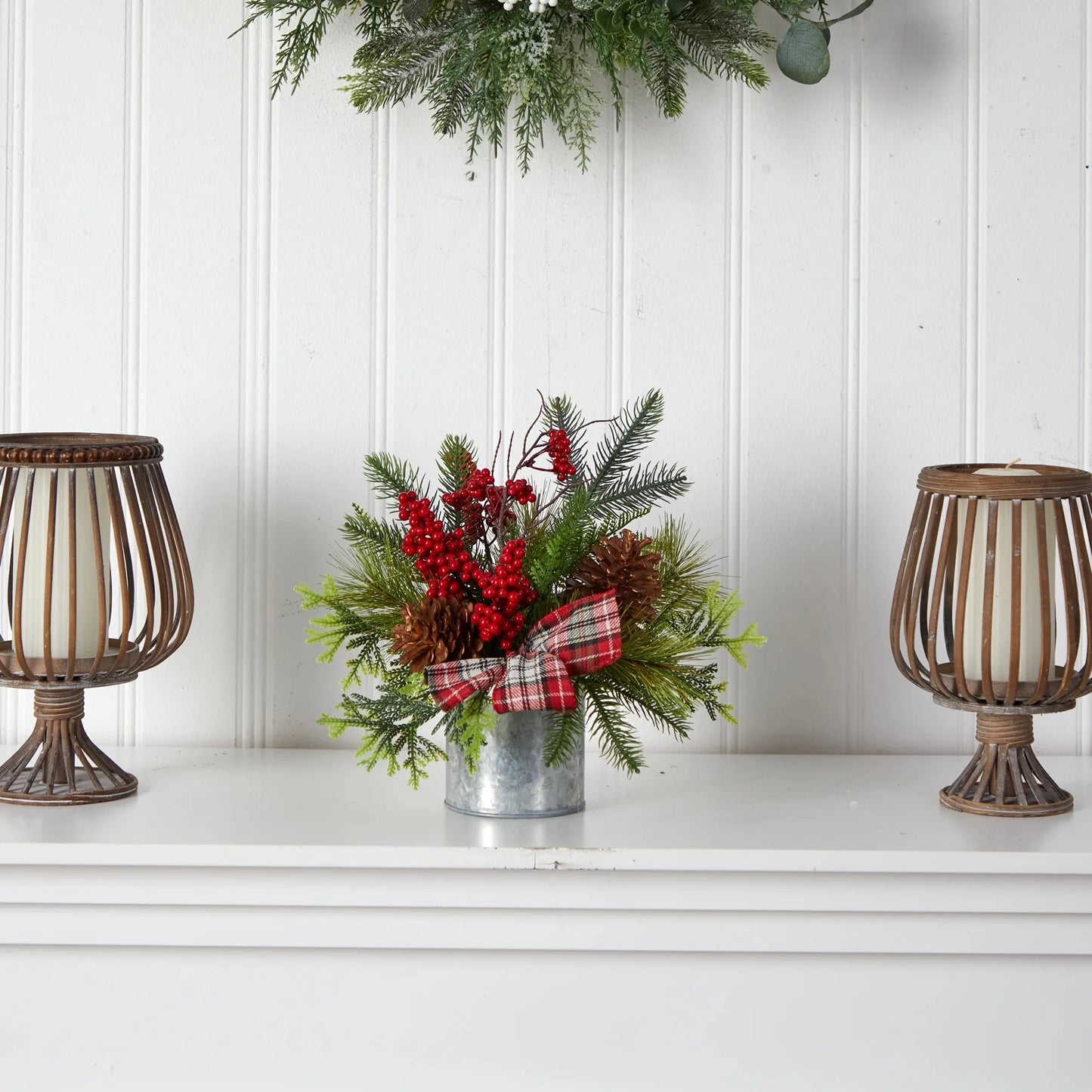 12" Holiday Winter Pinecones, Berries, Greenery Artificial Flower Christmas Arrangement