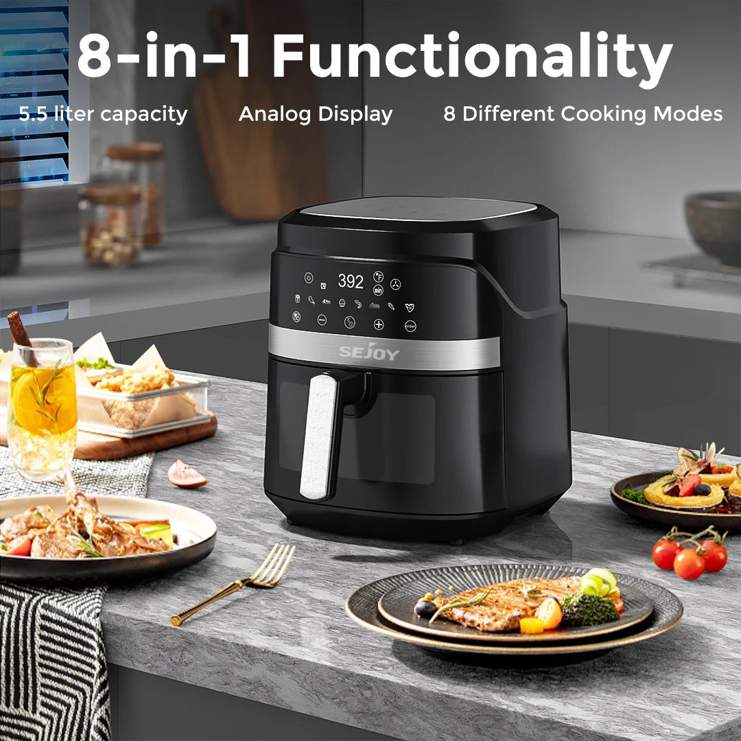 SEJOY Air Fryer Toaster Oven Combo 6 Quart Digital Display with 8 Cooking Presets Oilless Cooker,Visible Window