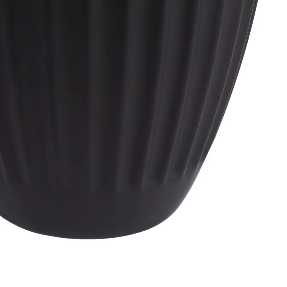 Ribbed Matte Black Ceramic Curved Vase Decorative Home Accent Ideal Floral Arrangements or Tabletop Display Gift All Occasions