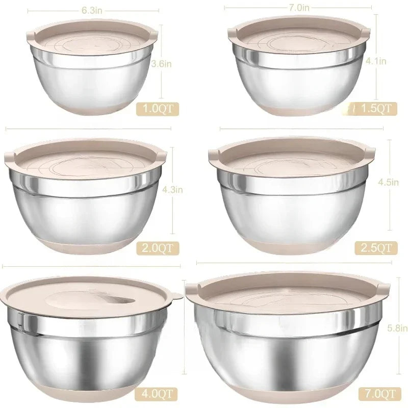 Good Home Furnishings Fast delivery.Mixing Bowls with Airtight Lids Set, 26PCS Stainless Steel Khaki Bowls with Grater Attachme