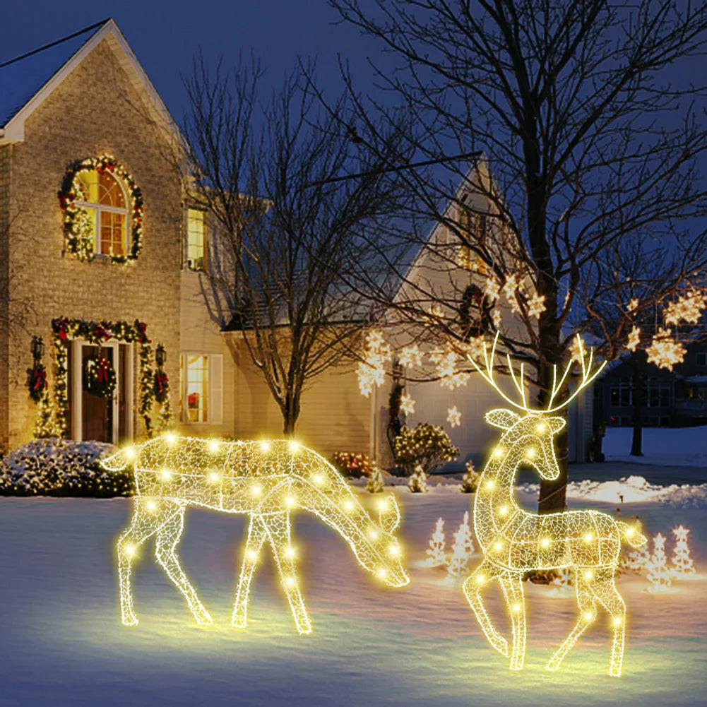 DIY Reindeer Ornaments Battery Powered Iron Art Reindeer Yard Ornament Atmosphere Props Elk Garden Statue Christmas Decorations