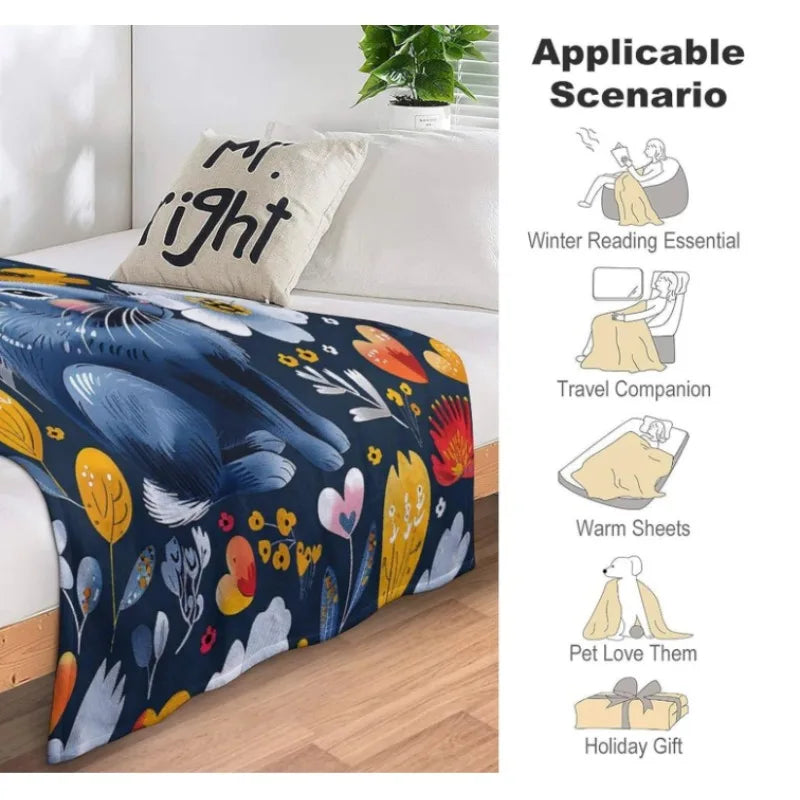 Easter Bunny and Wildflowers Spring Flannel Blanket, Rabbit Floral Colorful Soft Warm Flannel Blanket for Sofa Bed Sofa