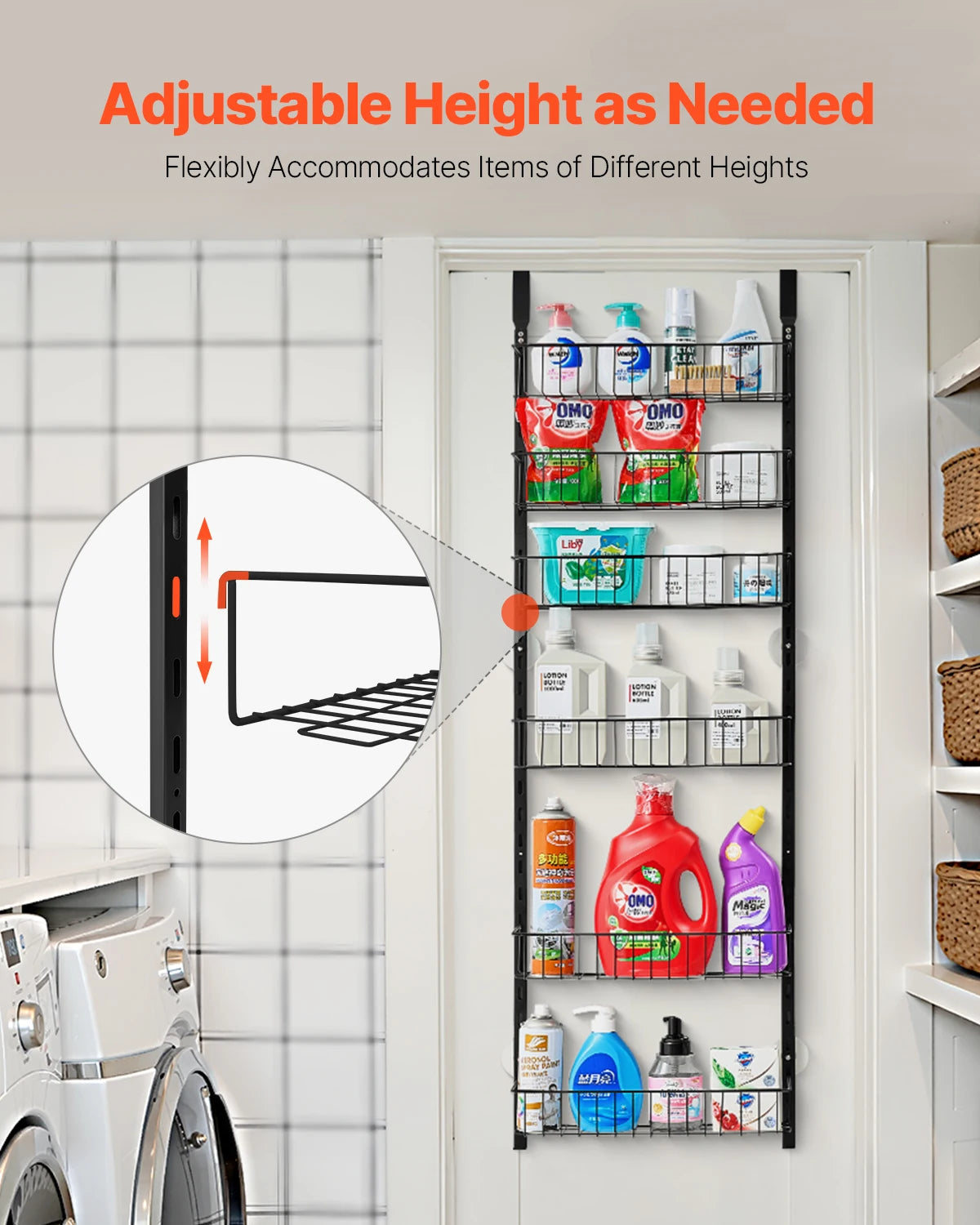 SucceBuy 6/8/9Tier Over the Door Pantry Organizer Heavy-Duty Steel Hanging Spice Rack Hanging Basket Wall Seasoning Shelves