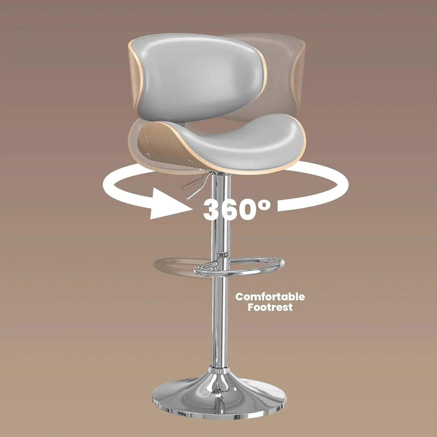 Bar Stools Set of 4, Bar Stools for Kitchen Island with Bentwood Back and Leather Seat, Swivel Bar Stools for Kitchen Counter