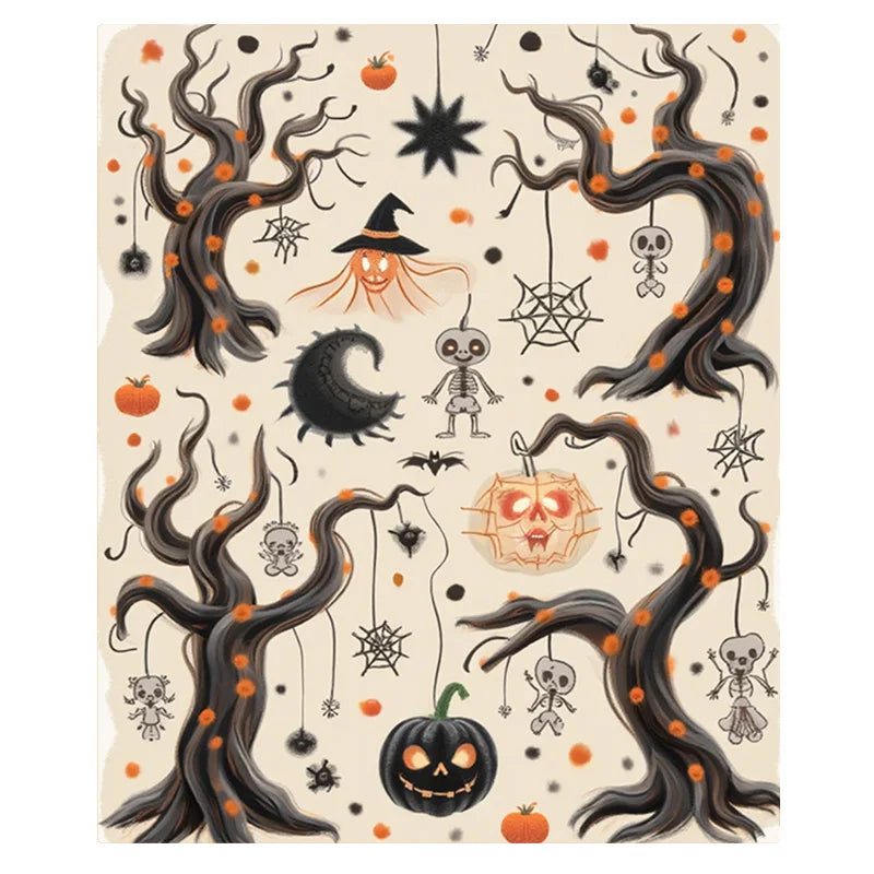 Flannel Blanket-Soft Lightweight All-season Halloween Themed Baby Blanket with Spooky Pumpkin Skeletons and Bats Design