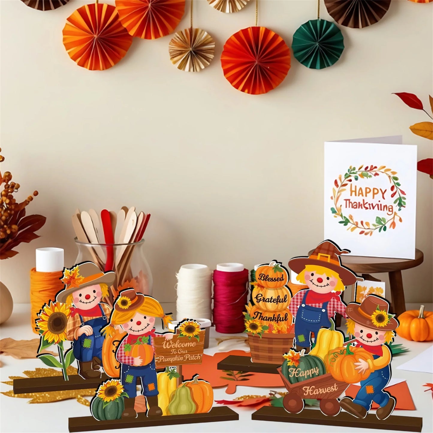 Rustic Thanksgiving Decorations Wooden Turkey Centerpiece Fall Harvest Table Signs Autumn Home Decor Accents