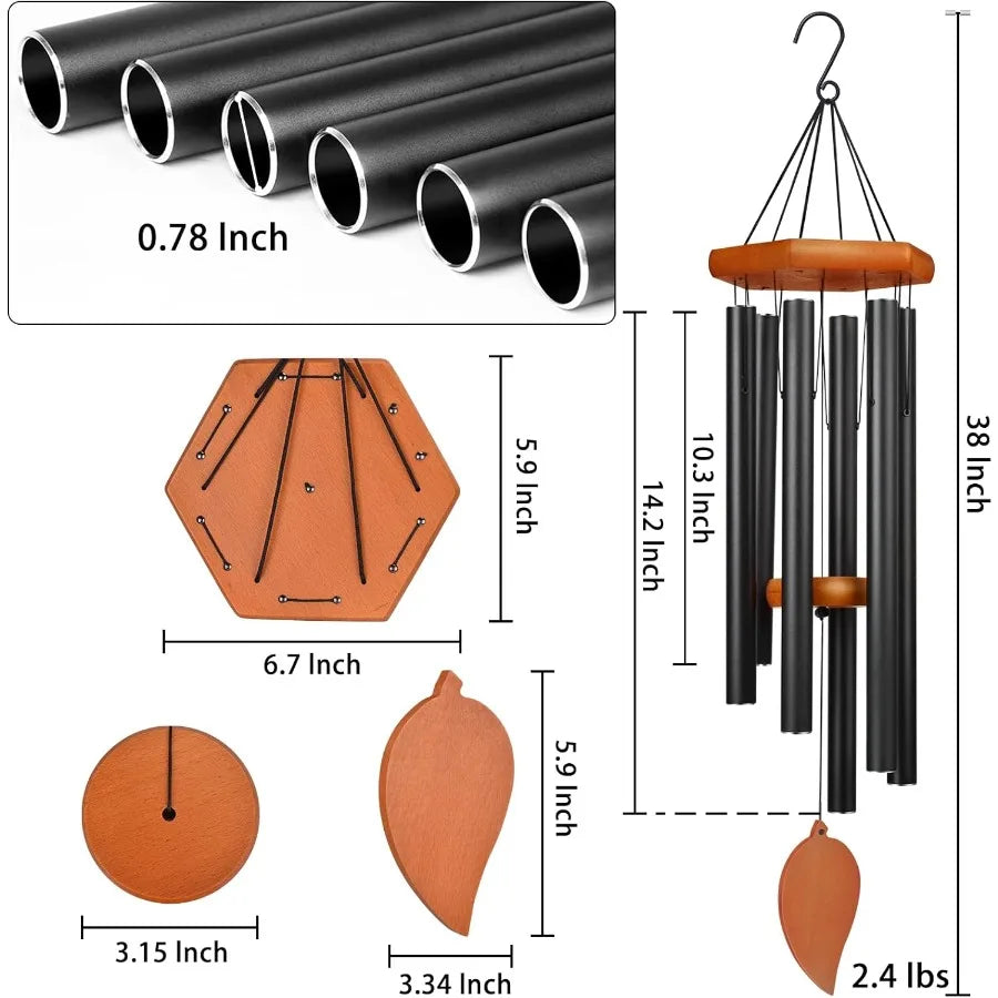 38 Sympathy Wind Chimes for Outside Deep Tone Memorial Loss of a Loved Large Wind Chimes with 6 Thicken Tubes Hook Outdoor Souv