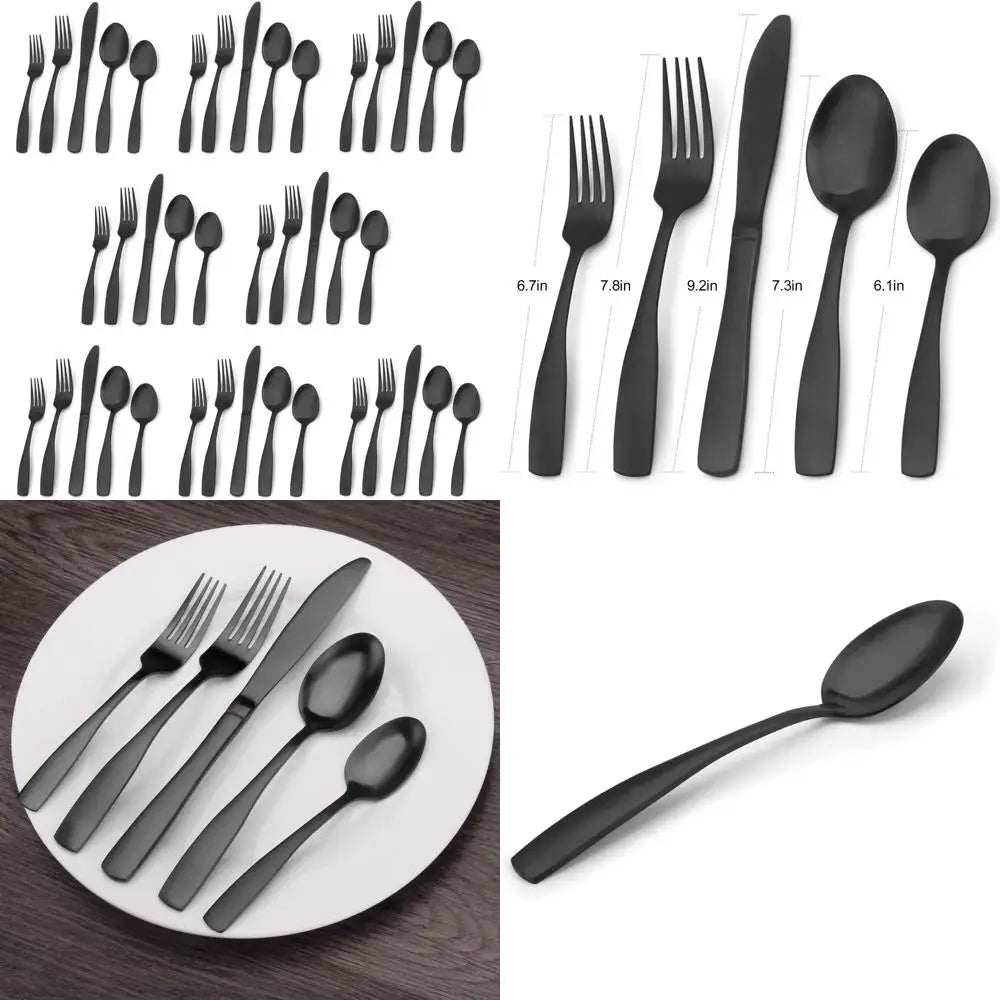 40-Piece Matte Black Stainless Steel Flatware Set, Service for 8, Kitchen Utensils and Tableware Cutlery